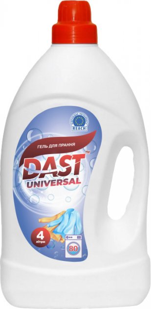 Гель для прання кольорових та білих тканин DAST Universal, 4 л